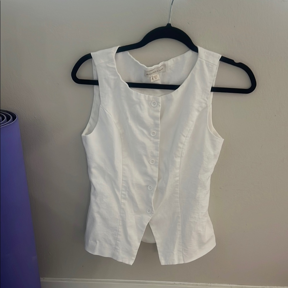 White Sleeveless Button-Up Top